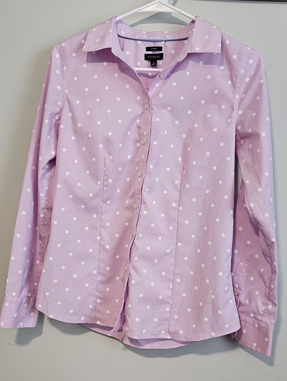 Talbots Lilac Lavender Polka Dot Long Sleeve Button Up Shirt, Size 2
